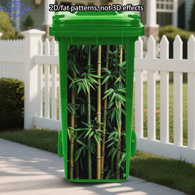 Natural Bamboo Trash Can Sticker Decoration, Green Leaves Stickers, Forest Floor Stickers, Asian Garden Poster for Bedroom Liv