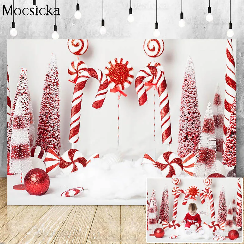 

Christmas Photography Backdrops Sweet Candy Cane Winter Snow Newborn Kids Birthday Portrait Photo Background Cake Smash Backdrop