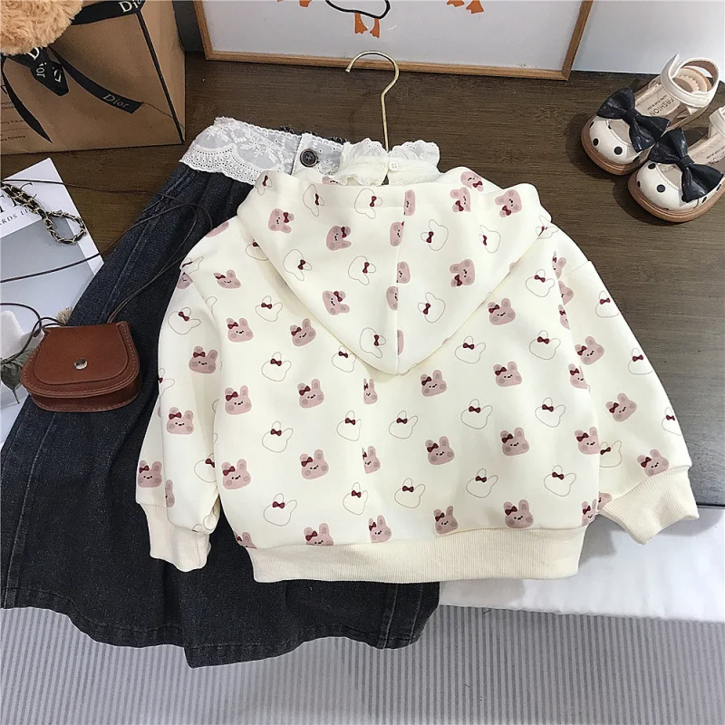 

Girls' Jacket New Style Children's Fashionable Toddler Clothes Baby Hooded Top Denim Wide-Leg Pants Spring Autumn