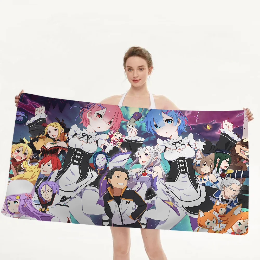 Re Zero Anime Toalha de praia de microfibra absorvente de secagem rápida macia Yoga Swimming Resort Toalha de escalada de montanha