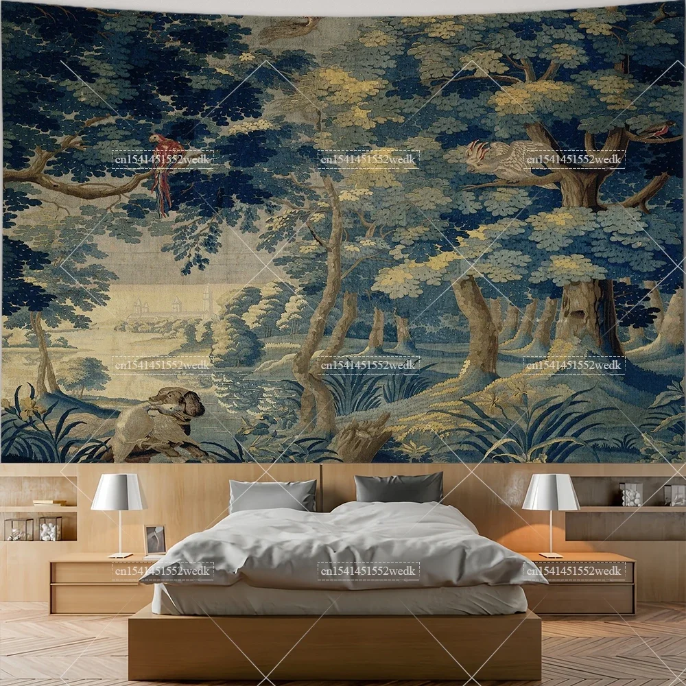 

Vintage French Tapestry Wall Hanging Verdure With Garden Tapestry Aesthetic Room Decor Backdrop Printed Tapestries 180X320CM