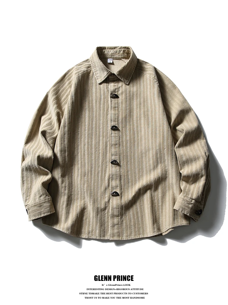

GPstudio Men's Long Sve Corduroy Striped irt Vintage Button-Up Casual Workwear Spring Season Loose Fit Comfortable Breat...