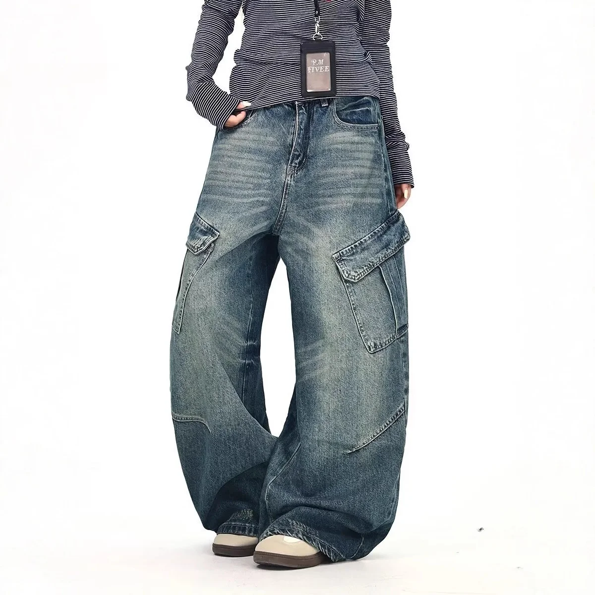 

Джинсы Bootcut Синие Женские облегающие джинсы Nature Western с большими цветными пуговицами Классические линии Slims Stain Silhouette Wash Baggy Cargo GF