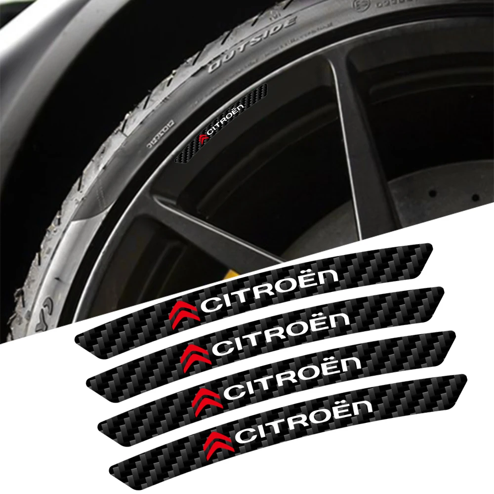 4pcs Car Styling Carbon Fiber Tire Wheel Stickers Decorative Racing Accessories For Citroen C1 C2 C3 Grand C4 Picasso C-ELYSEE