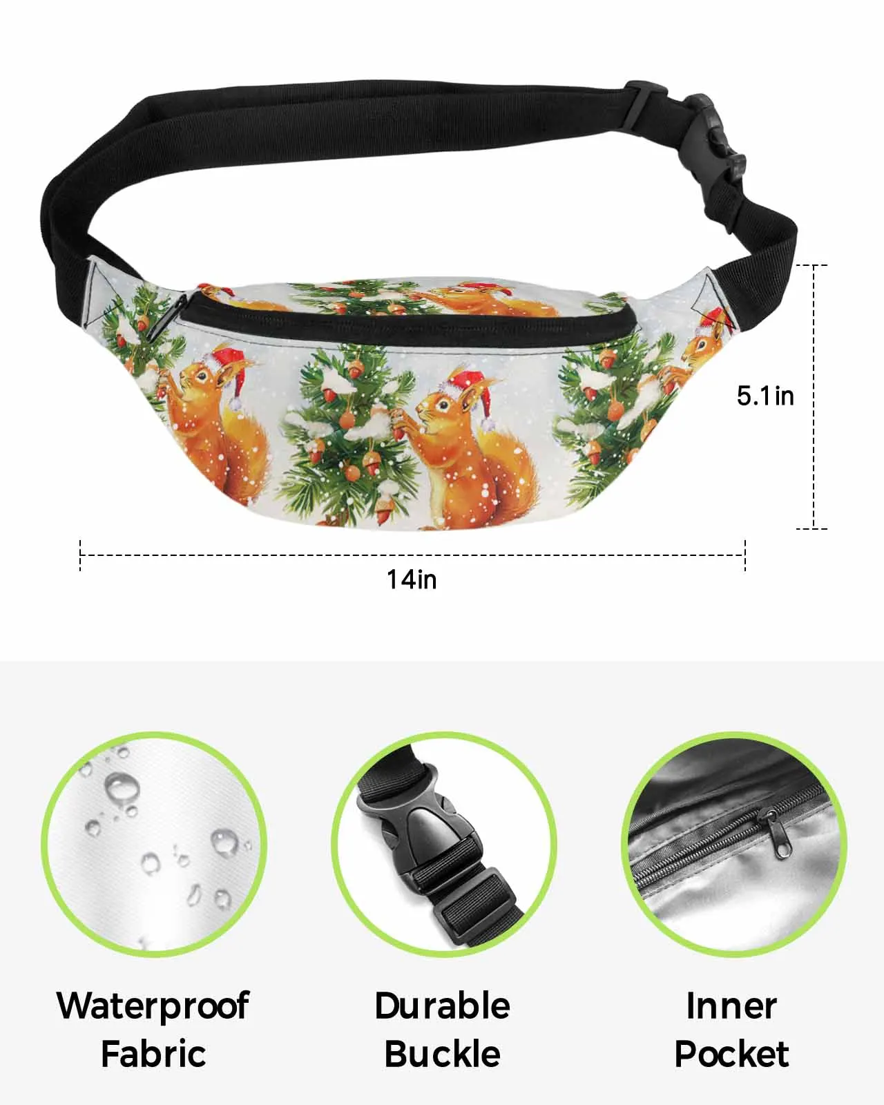 Weihnachts baum Eichhörnchen Schneeflocke Aquarell Männer Frauen Hüft tasche Gürtel tasche Gürtel tasche Brieftasche Beutel wasserdichte Banane Hüft taschen