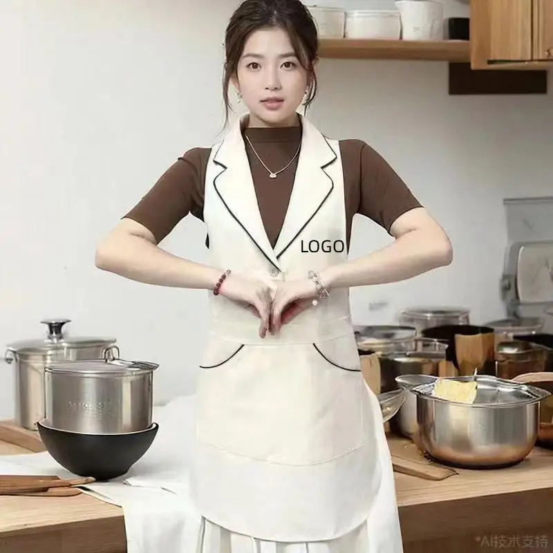 Personalized Custom LOGO For Women Aprons Restaurant Kitchen Beauty And Hairdressing Service Staff Lapel Aprons Workwear Design