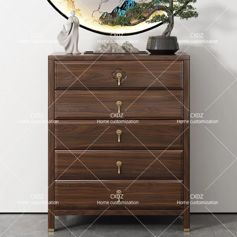 New Chinese Style Solid Wood Chest of Drawers Storage Cabinet Bedroom Side Table End Table Wall Mounted Locker for Home Decor