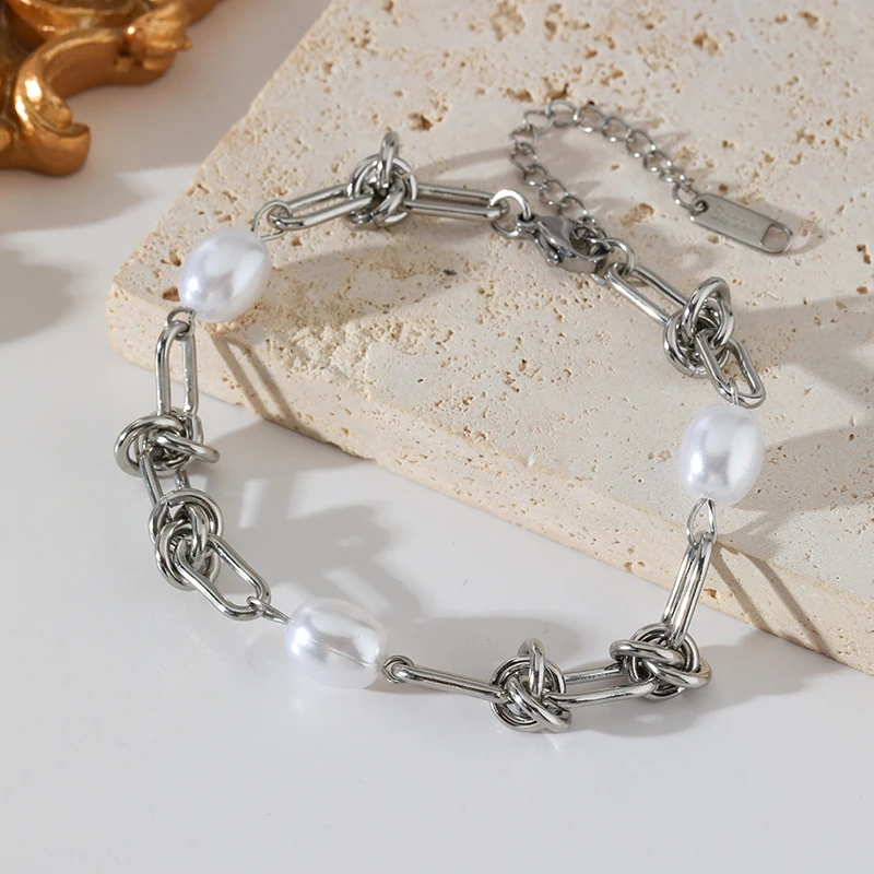 EILIECK 316L Edelstahl Metall Goldfarben Perlenknoten-Ketten-Halsketten-Armband-Set für Damen, Modisches Statement-Schmuckgeschenk – Detail 16