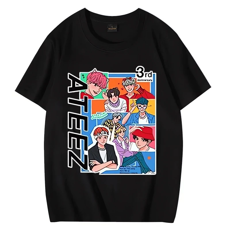 

2024 Kpop singer ateez Third Anniversary Support print Tee shirt Men Women Casual short sleeve t-shirts Unisex Pure Cotton Tops