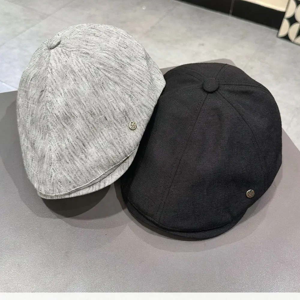 Summer Breathable Ivy Hat Women Cotton Linen Retro Newsboy Cap Minimalist Sun Protection Beret Old Money Style Flat Hat