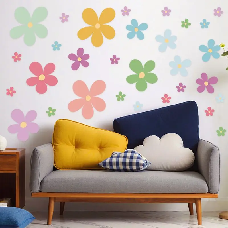 European Style Colorful Small Flower Wall Stickers Hole Filling Kindergarten Bedrooms Glass Door Cute