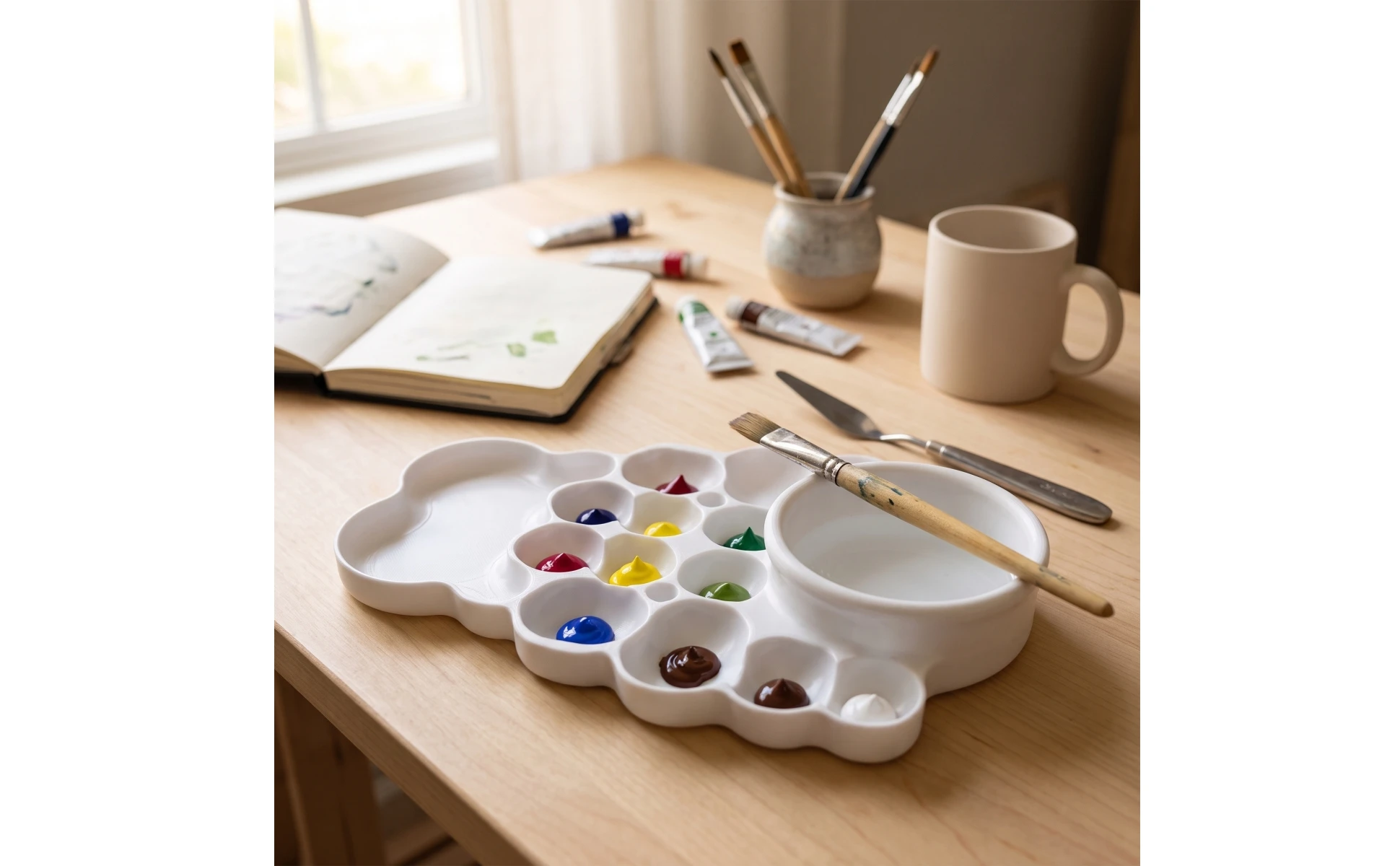 Cloud Paint Palette Long-Lasting Palette with Mixing Wells Art Supply Glossy Molded for Painters, Studio Painting, Sketching