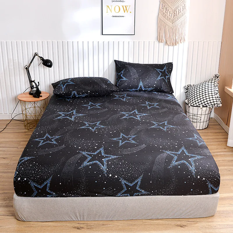 European Printed Sanded Fitted Sheet Set 3Pcs Simple Skin-Friendly Mattress Topper Pillowcase Queen Single Size Bedding for Home