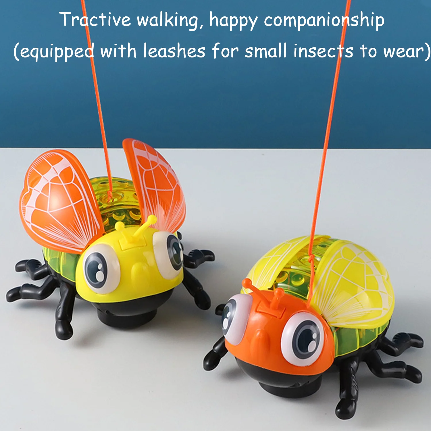 Electric leash seven star ladybug beetle, light music baby puzzle toy, equipped with a portable rope, requires self battery