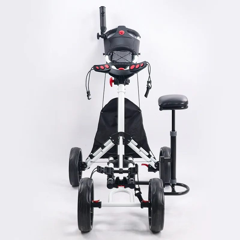 Leve alumínio liga Foldable Golf Trolley, 4 rodas, Golf Push Pull Cart com assento, alta qualidade