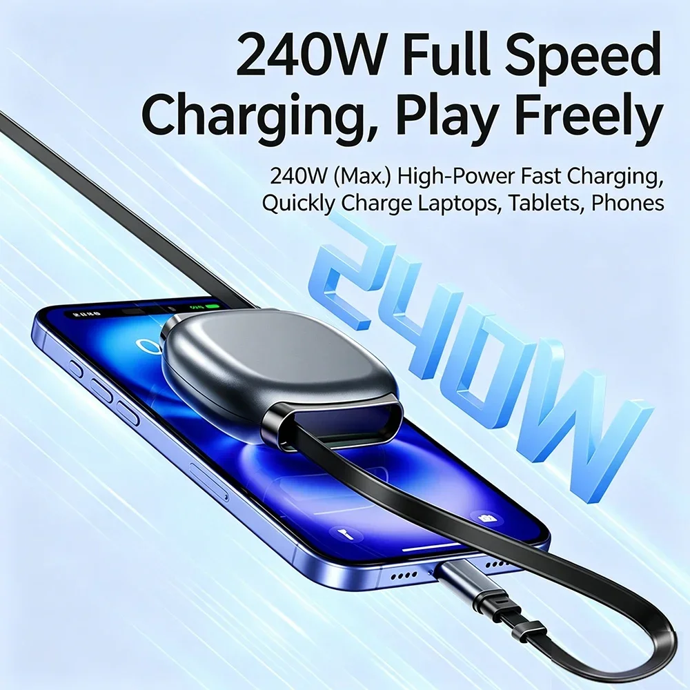 240W USB C to Type C Fast Charging Cable Single Head Car Telescopic USB Type C Data Cord For iPhone 15 16 17 For Samsung Laptop