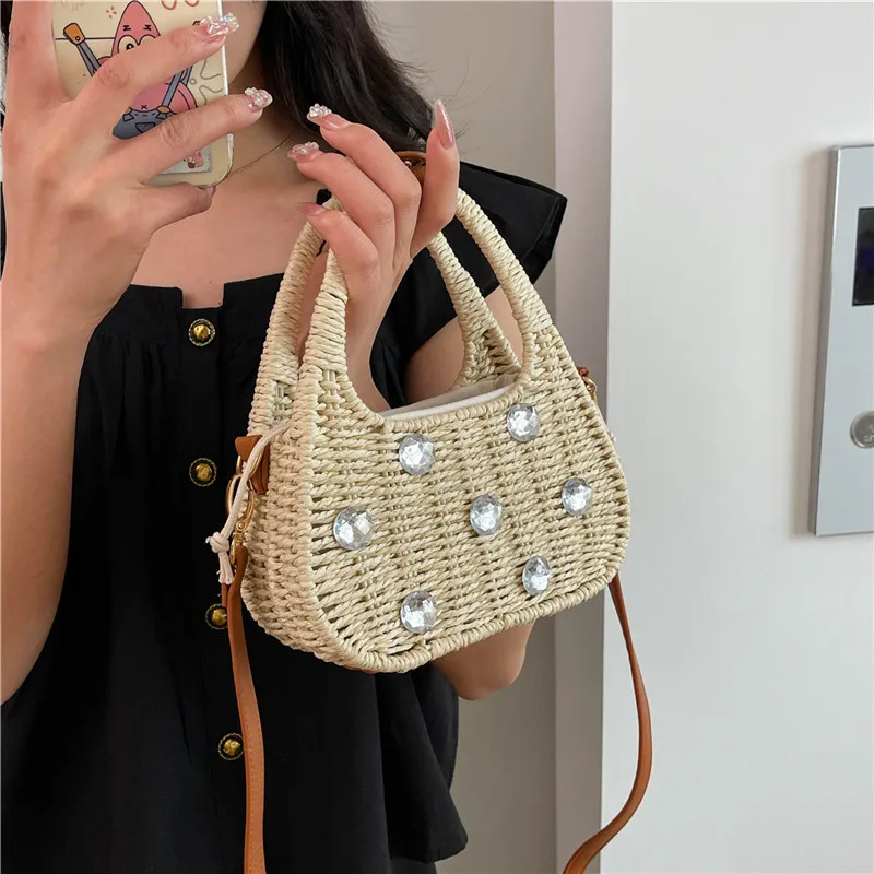 

Новая летняя женская маленькая тканая сумка, модная роскошная брендовая дизайнерская сумка-тоут, элегантная повседневная пляжная сумка для женщин, подарок"