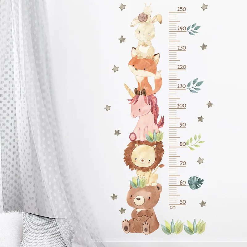 Cartoon Animal Height Ruler Wall Stickers For Children's RoomKids Room Kindergarten Waterproof Removable PVC Home Decoration