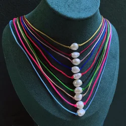 Minimalist Natural Freshwater Pearl Necklace Multicolor Rope Chain Real Baroque Peatl Charm Choker Necklace Collar Wedding Boho