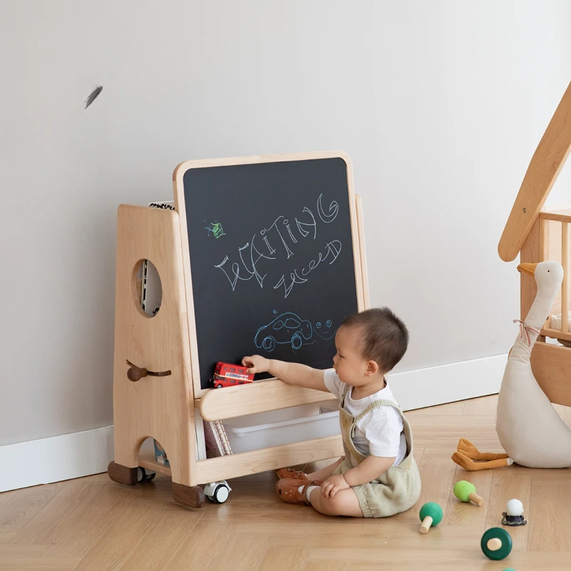 Blackboard rack, solid wood children's picture book rack, toy bookshelf, painting board display rack