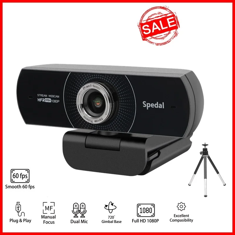 Top MF934T Webcam HD 1080P 60fps USB Web Camera with Microphone for PC Twitch Skype OBS Steam Conference with Tripod