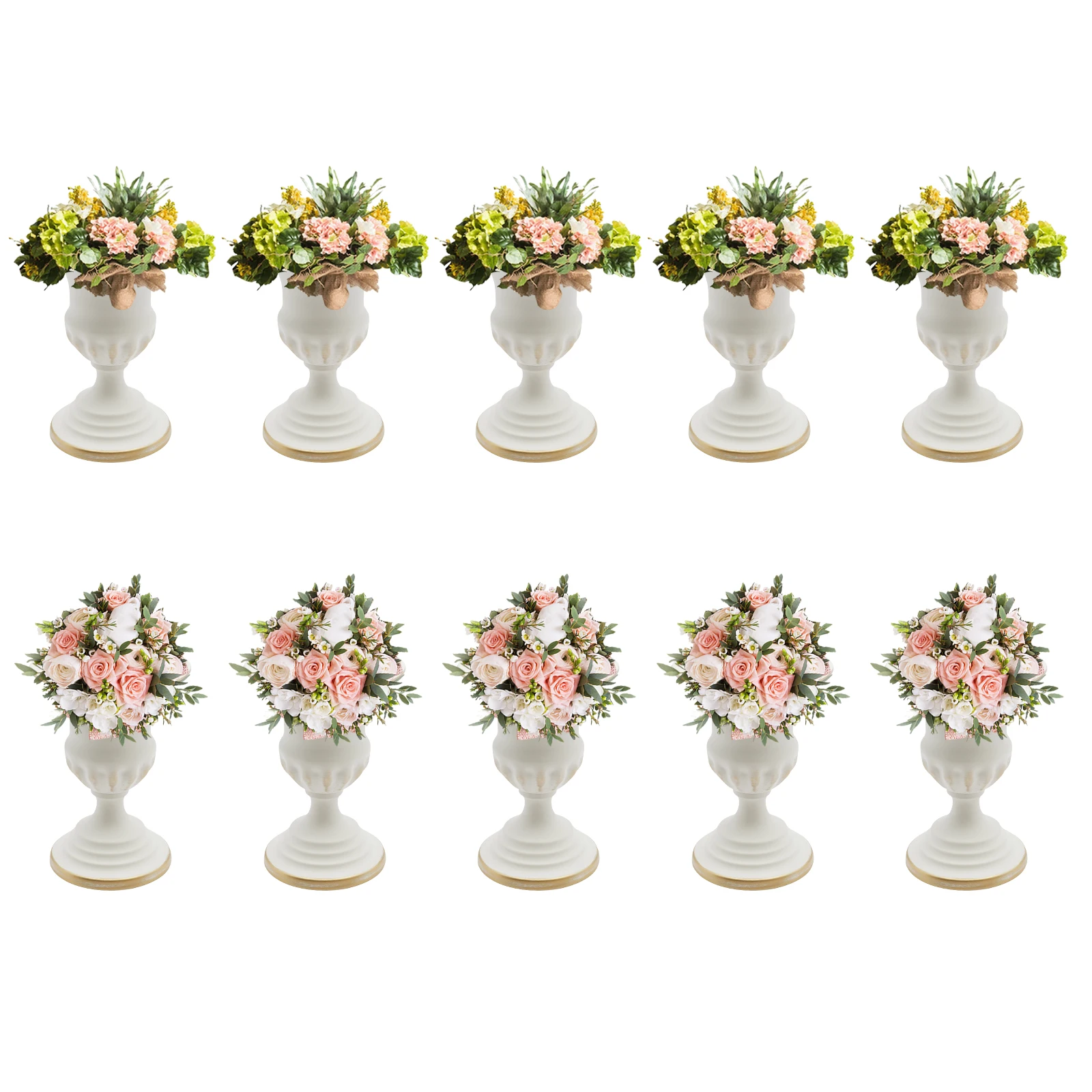 

10Pcs Small Compote Vase, Metal Trumpet Vase Reception Vases, Mini White Golden Centerpieces Vase for Birthday Wedding