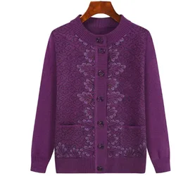 Middle-aged And Old Women Sweater Cardigan Spring Autumn Loose Knitwear Tops Big size Grandma Knitted Cardigan Sweater Coat 1797