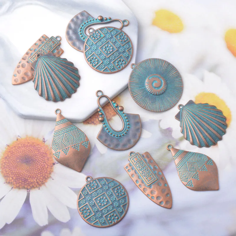 

12 шт./лот, этнические антикварные бронзовые подвески, ювелирные изделия, винтажные круглые ракушки, квадратные женские серьги в стиле бохо Peadant, сделай сам