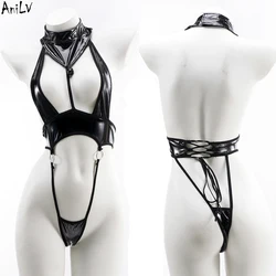 AniLV2023 Summer Pool Party Three Point Swimsuit Bodysuit Uniform Costume Women Bell Leather One-piece Swimwear Outfit Cosplay