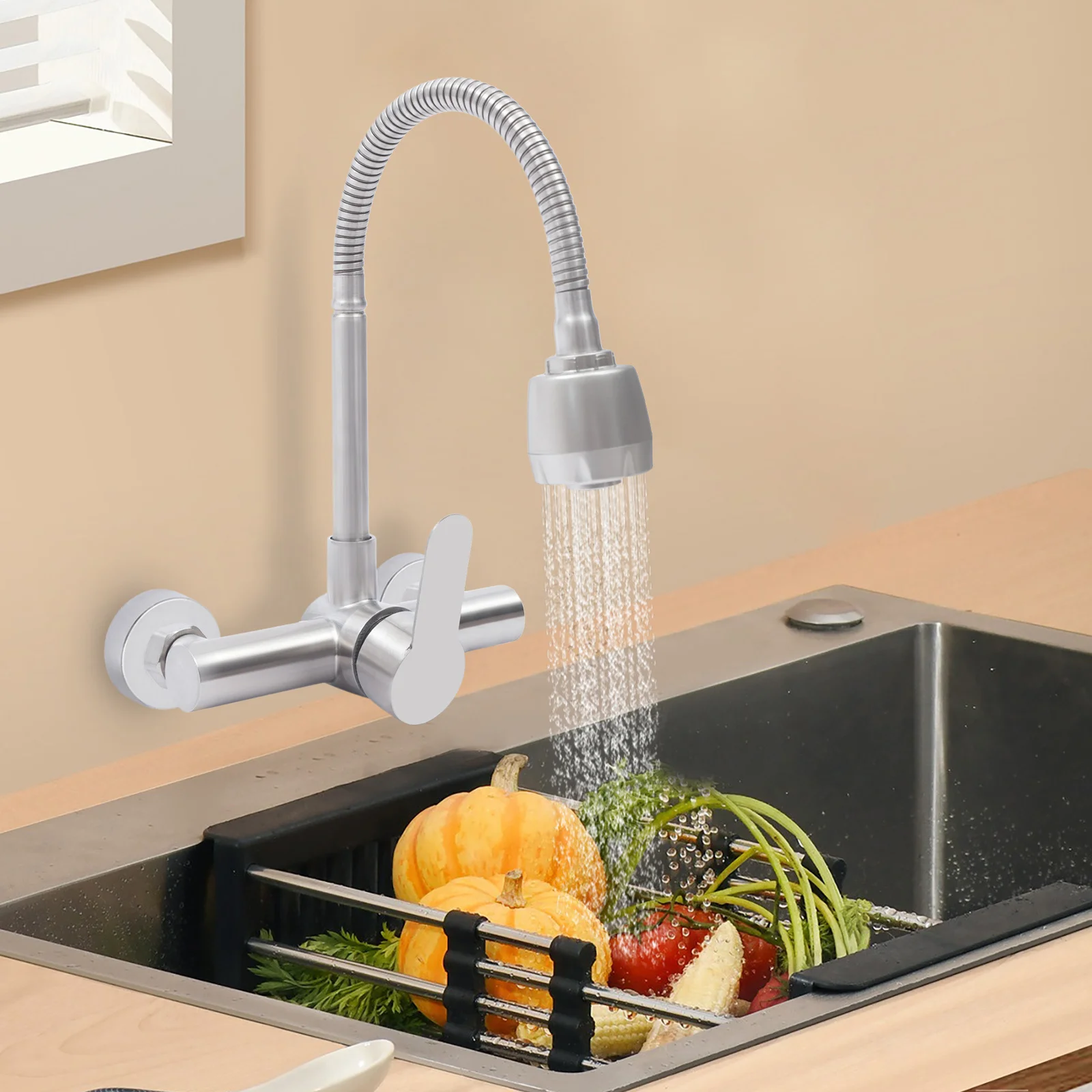 

Kitchen Faucets Wall Mount Faucet Kitchen Restaurant Wash Sink Faucet Sprayer Splash-proof