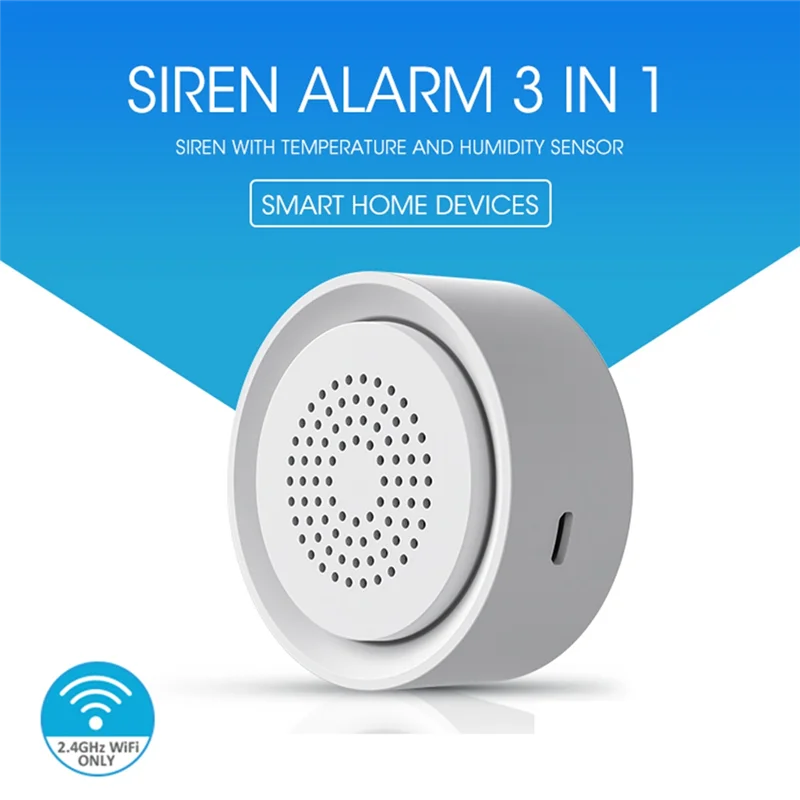 Tuya Wifi Smart USB Sirene Alarm Sensor Sound & Light Alarm Temperature & Humidity Sensor 3 In 1 For Alexa-Hot