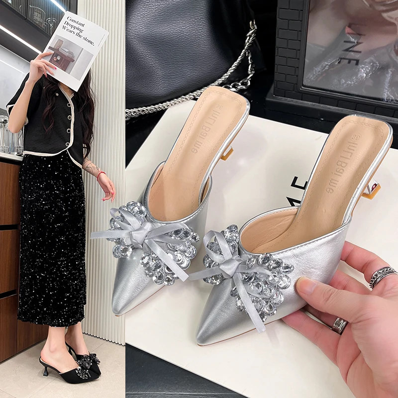 

Stunning Rhinestone Open-toe Sandals for Women, Summer New Slim Heel Elegant High Heels, Paired with Skirts, Luxury Single Shoes