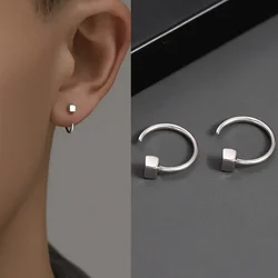 Korean Square Shape Tiny Hoop Earrings For Women Men Silver Color C- Shape Open Earings Simple Style Ins Lover Jewelry