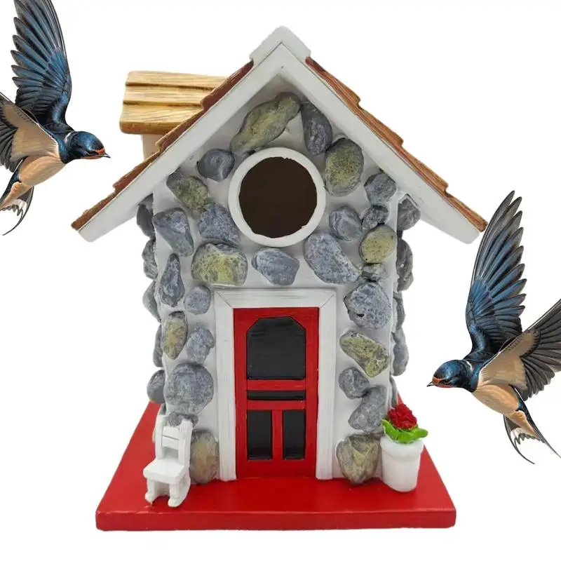 Winter Hummingbird Cage Bird House Pastoral Style Resin Crafts Big Entrance Great Detail Heat Retention Garden Decoration