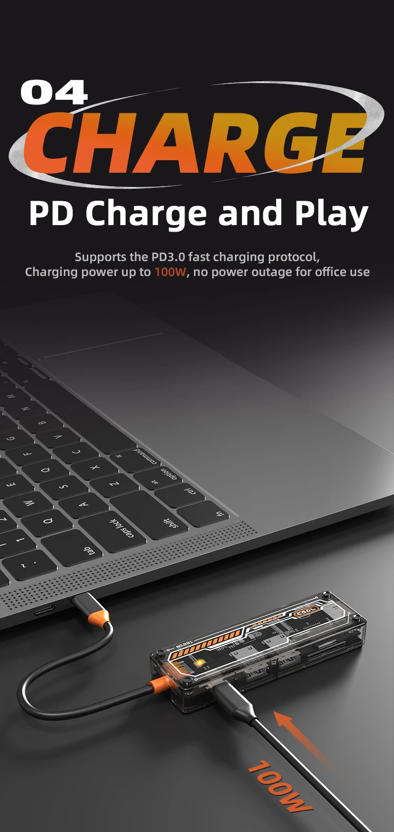 Basix USB C Hub Typ-C zu USB3.0 HD-MI USB-C PD3.0 Data2.0 SD TF Hub Dockingstation für MacBook Air, iPad Pro, iPhone15Pro, XPS – Detail 11