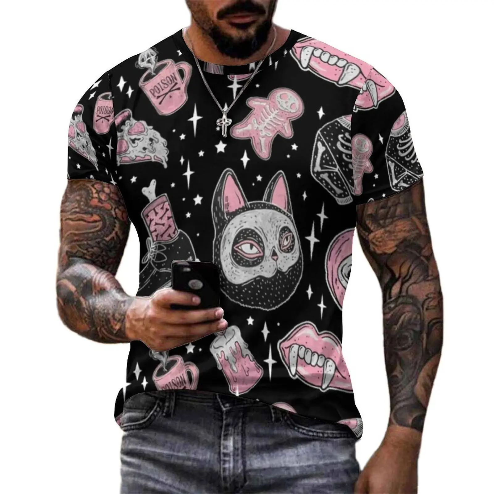 Spooky Skeleton T-Shirt For Mens Pumpkin Spooks and Creeps Design O Neck T-Shirts Harajuku Tops Short Sleeve Oversize Tee Shirt