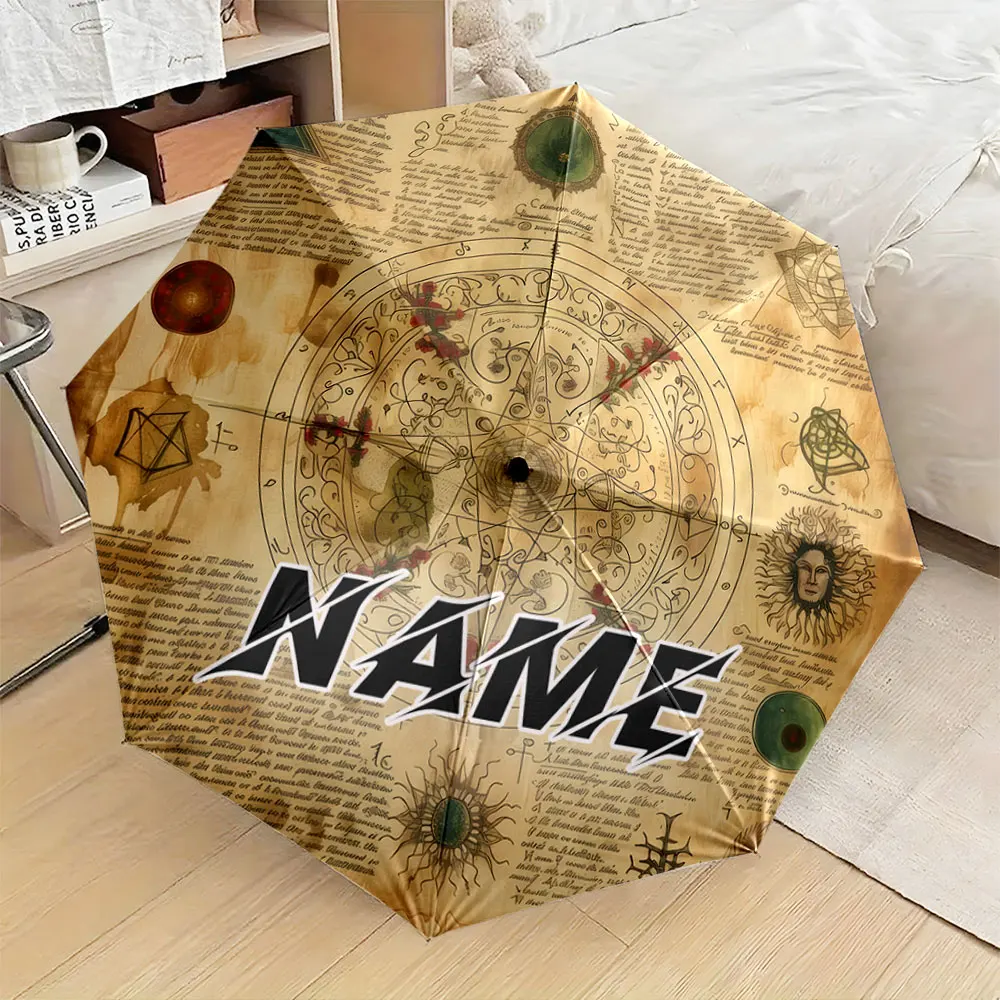Custom Name Umbrella, Ancient Alchemy Symbols Design Print Umbrella Folding Umbrella for Sunny and Rainy,Gift