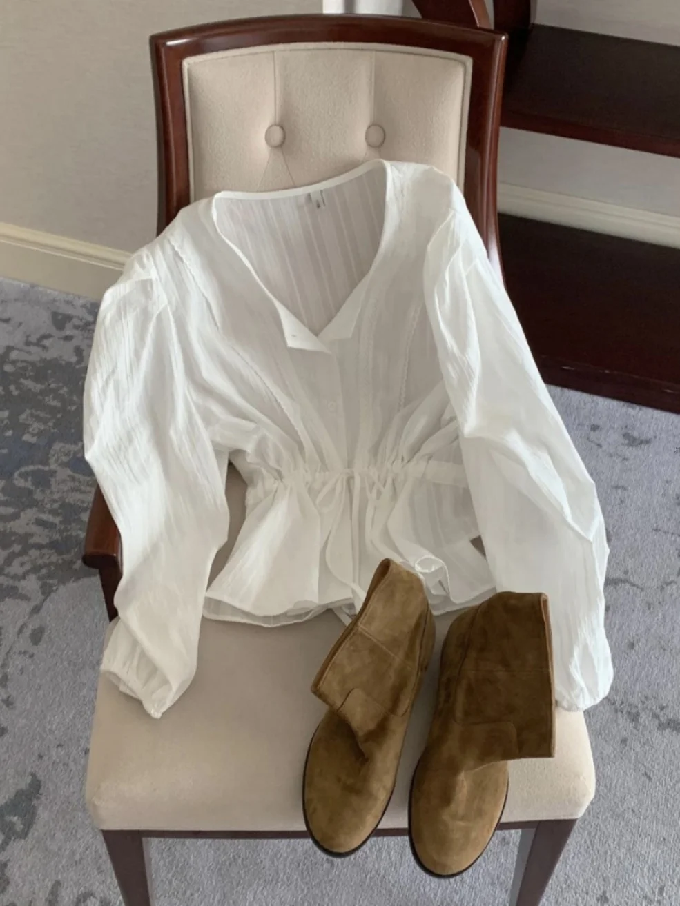 Kanten rand Bubble Sve irt Dames Losse string Taille Afslanken Fre Sle Leeftijdsreductie Top Trendy Katoen Lange Sve
