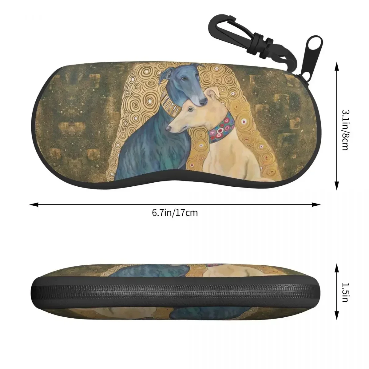 Custom Gustav Klimt Greyhound Dog Art Glasses Case Stylish Whippet Sihthound Dog Shell Eyeglasses Case Sunglasses Box