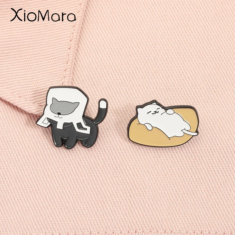 Neko Atsume Cat Game Enamel Pins Cute Cat in Sofa Kitty Collector Brooches Lapel Badge Fashion Jewelry Gift for Gamer Friends