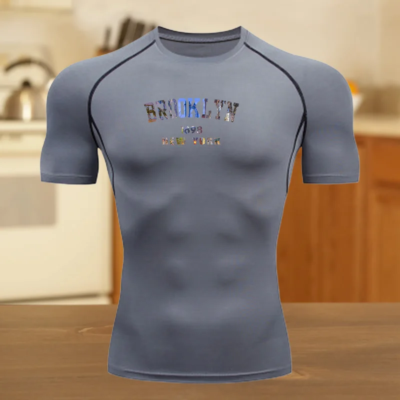 الرجال ضغط قميص الرسم الرياضة التجفيف السريع رياضة تي شيرت اللياقة البدنية البلوز مرونة تي شيرت كامل مقاومة للعرق تجريب #2