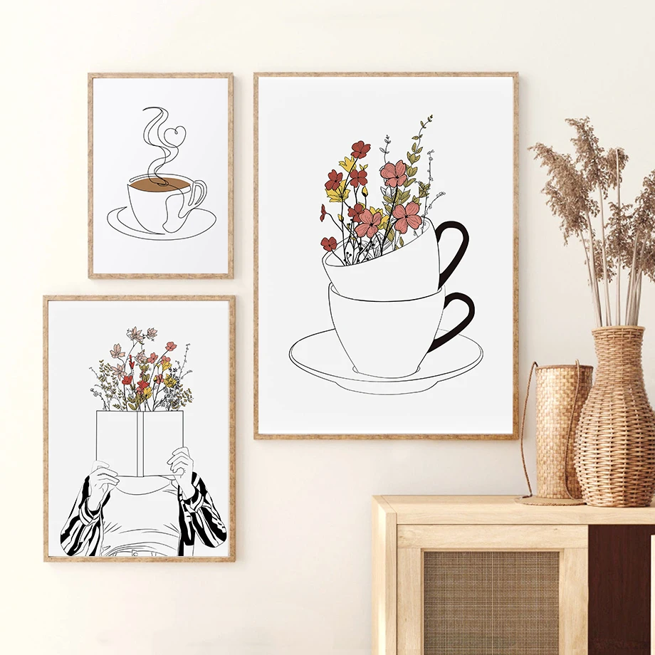 Coffee Lover Art Print Set Book Lover Art Print Minimalism Wall Art Canvas Painting Nordic Poster Home Living Room Decor