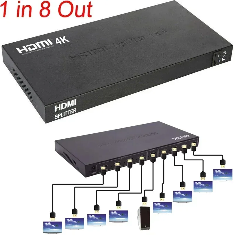 Immagine 3: Splitter HDMI 4K 1x8 Convertitore distributore audio video splitter schermo 1 ingresso 8 uscite per PS4 DVD Laptop PC per proiettore TV