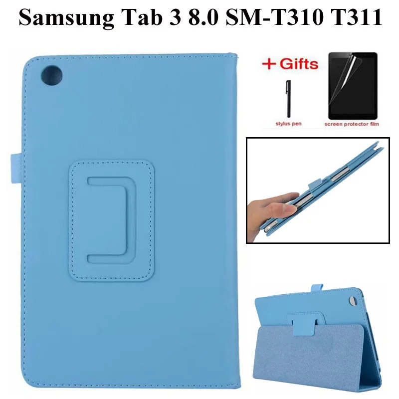 Litchi PU Leather Case for Samsung Galaxy Tab 3 8.0 T310 T311 Cover for Samsung Tab3 SM-T310 8.0 inch tablet Case +Film+pen