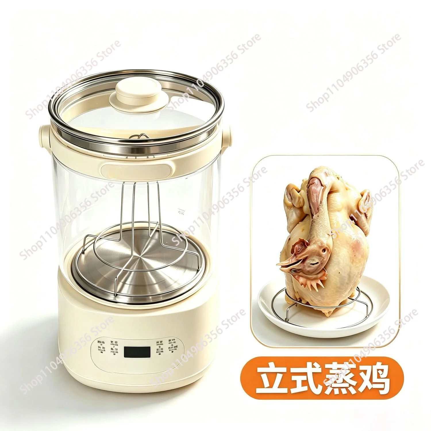 Special pot for steaming chicken through water, thickened glass, explosion-proof steaming pot, stove cooking, soup pot chicken