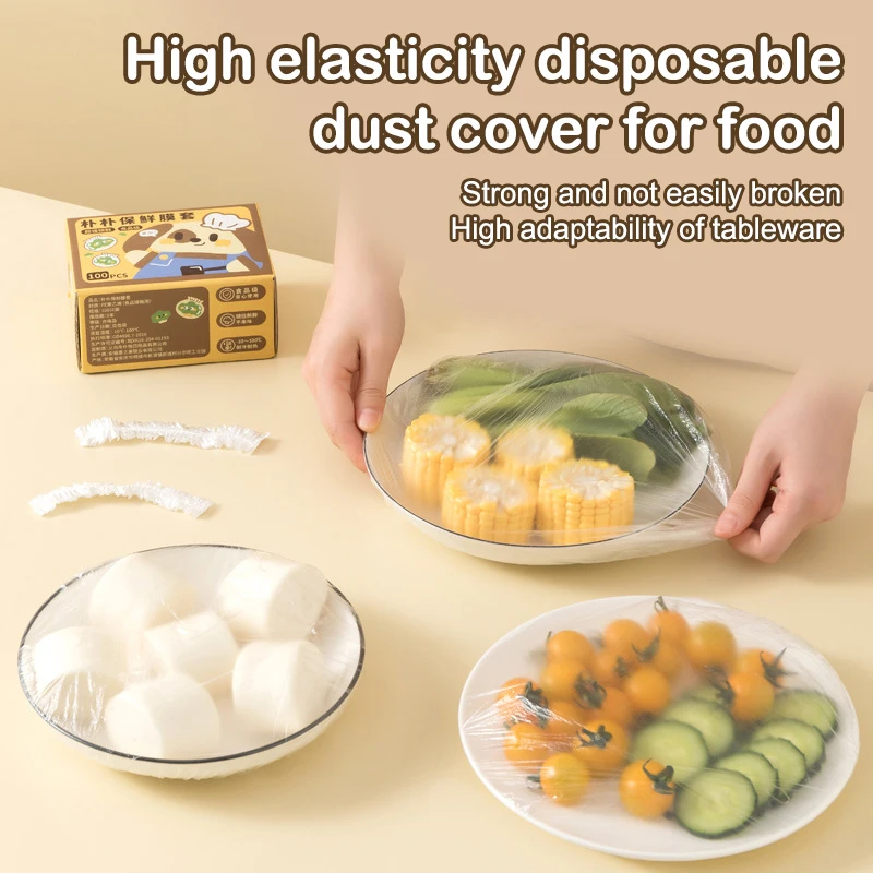 100 stks/doos Wegwerp Food-Grade Vershoudfolie Covers Koelkast Overgebleven Vershoudbare Covers Kan worden opgehangen en verwijderbaar