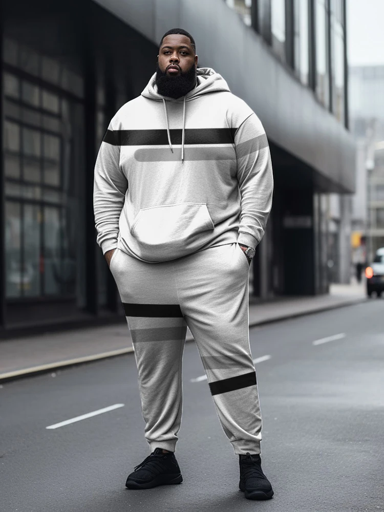 ZOOY(L-9XL)Large Size Hoodie Suit Walking  Geometry College Color Matching Abstract Casual Long-Sleeved Hoodie Sweatpants Suit