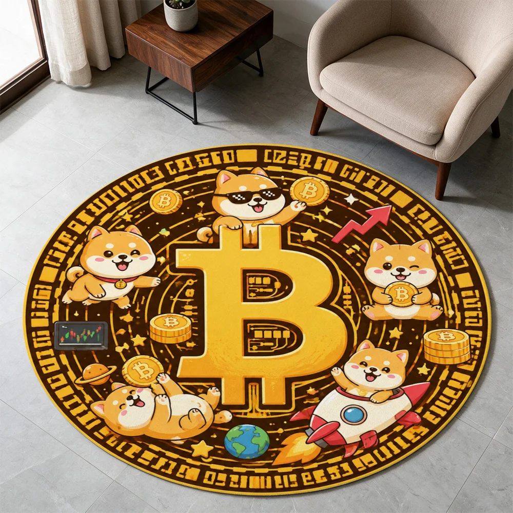 Cute Shiba Inu Bitcoin Crypto Theme Area Rug Mat for Living Room Gaming Area Floor Decor