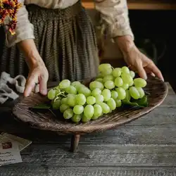 Natural INS Vintage Countryside Style Wood Fruit Snack Breakfast Large Tray Oval Flat Plate Fruit Tray Beautiful Decorative