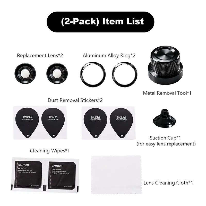 B03B-Replacement Lens Kit(2PCS) For DJI Avata 360 Drone Portbale Portable Optical Glass With Aluminum Alloy Ring& Removal Tools